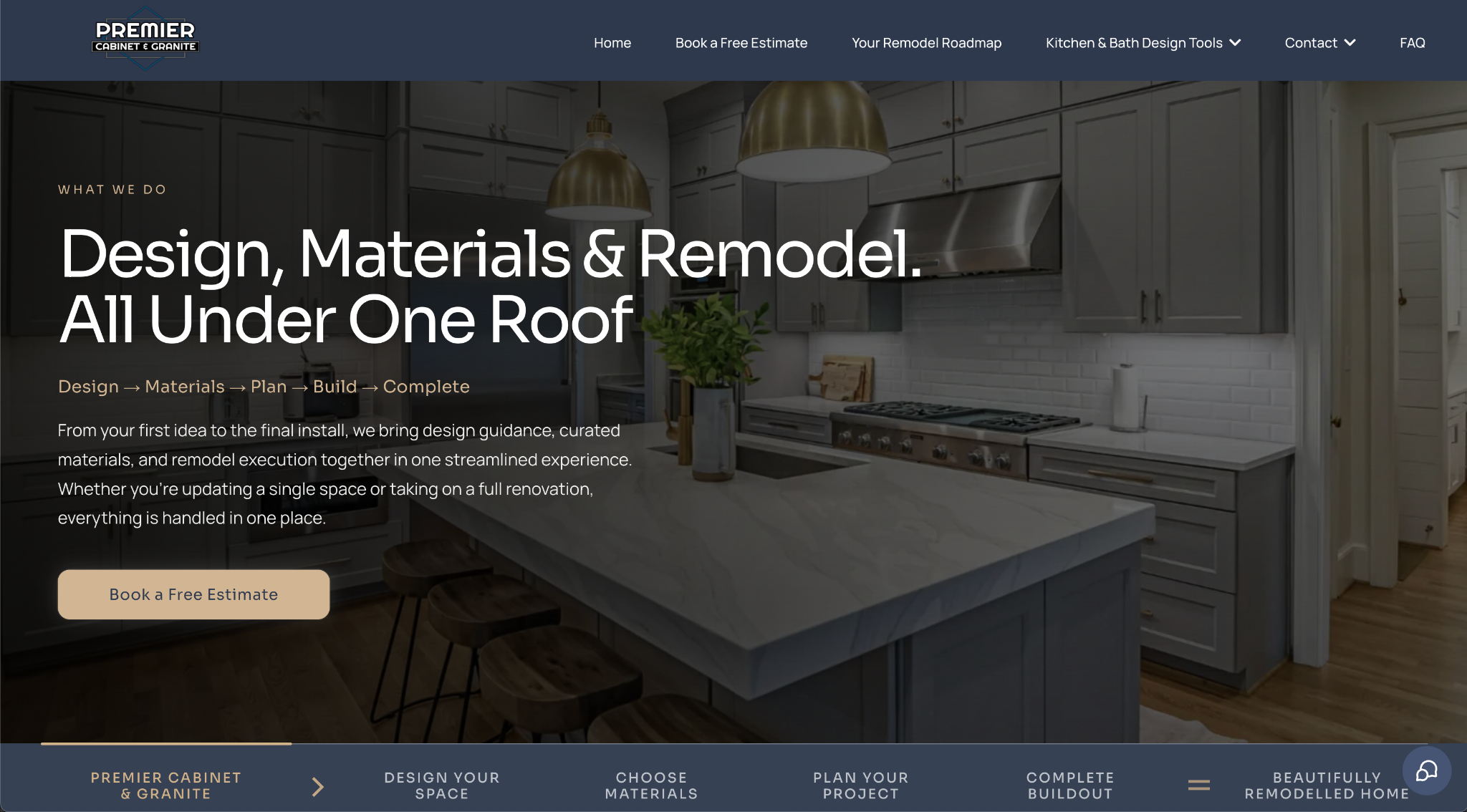 Premier Cabinet and Granite website homepage